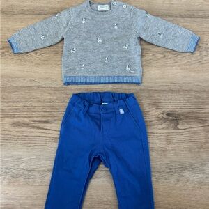 Mayoral Newborn Set - Gray Knit Sweater and Blue Pants